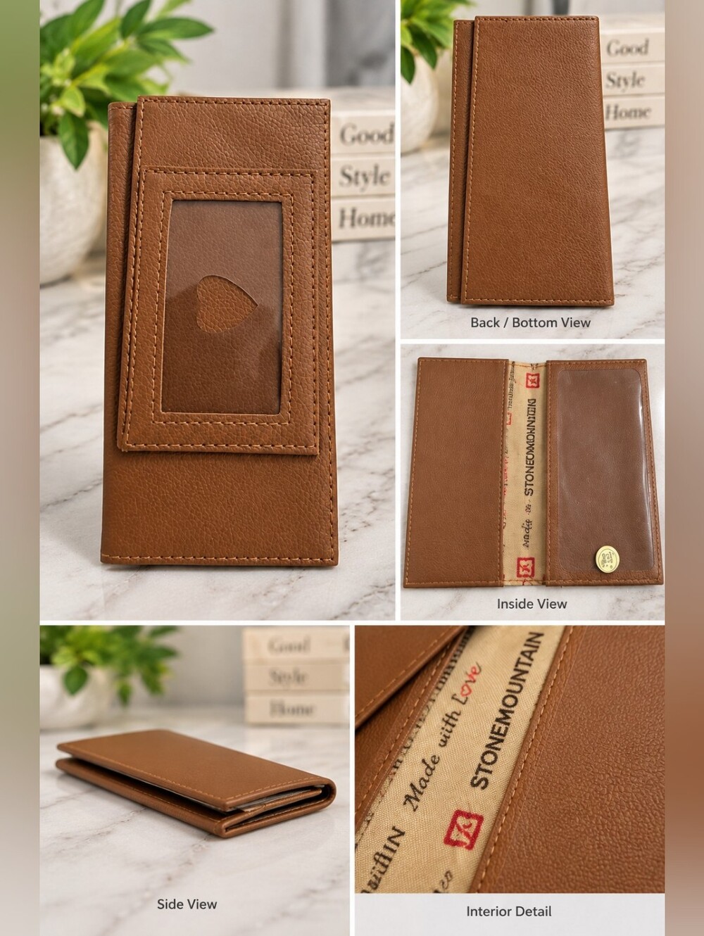Brown Faux Leather Slim ID Card Holder Wallet